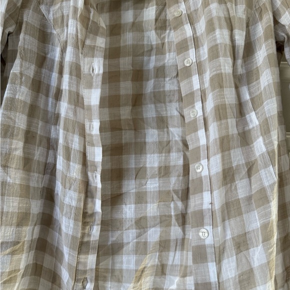 NWT Mango Women’s Tan & White Gingham Button Down Long Sleeve - Picture 5 of 9